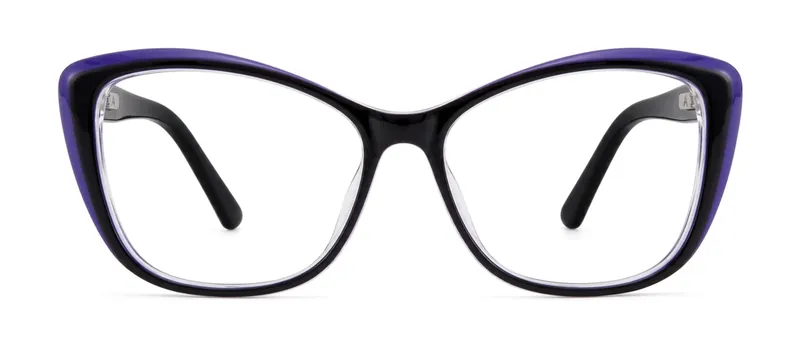 Attain Black/Grape/Crystal cat-eye prescription eyeglasses, front view