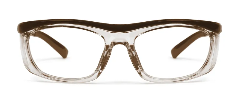 GRXS14 Gloss Brown wrap prescription eyeglasses, front view