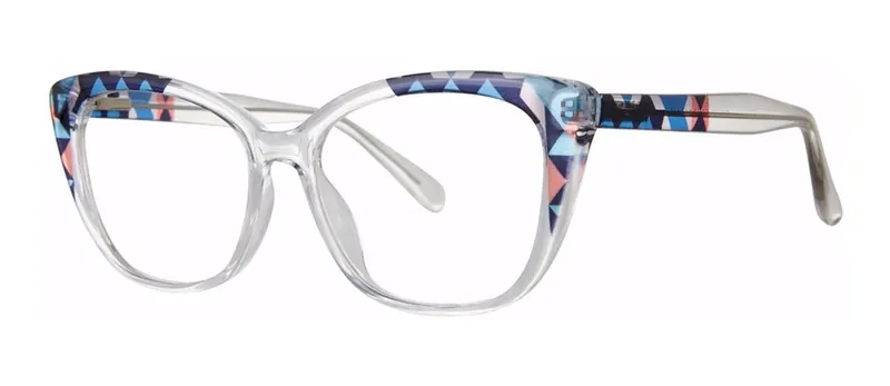 Macie Crystal/Blue/Black cat-eye prescription eyeglasses, angled view
