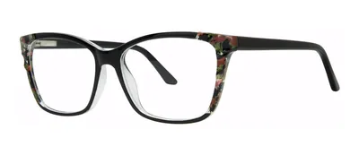 Notice Black rectangle prescription eyeglasses, angled view