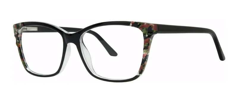 Notice Black rectangle prescription eyeglasses, angled view