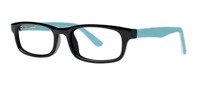 Spunky Black/Sky Blue round prescription eyeglasses, angled view