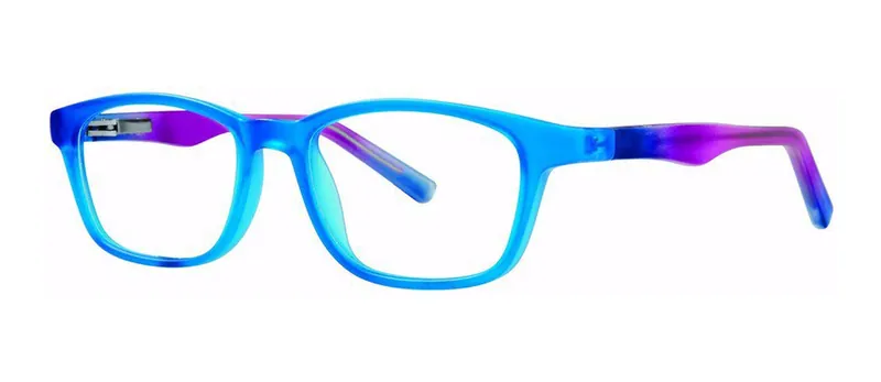Vibrant Blue oval prescription eyeglasses, angled view