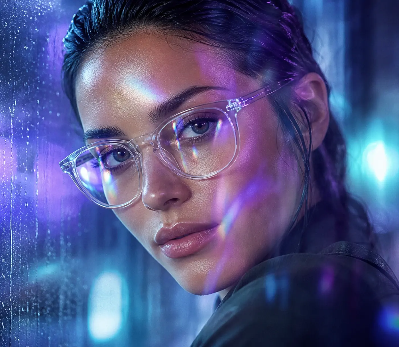 Woman in clear crystal eyeglasses